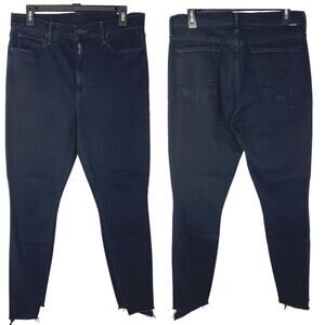 Mother The Stunner Zip Two Step Fray High Rise Stretch Dark Skinny Jeans